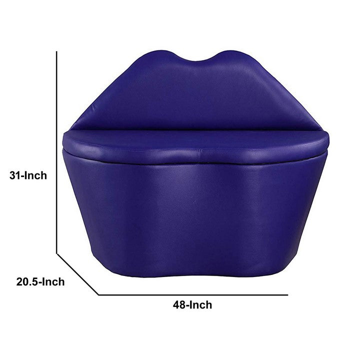 Leatherette Lips Shaped Wooden Loveseat with Storage, Blue