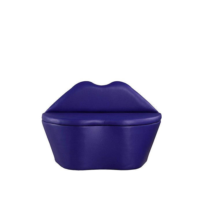 Leatherette Lips Shaped Wooden Loveseat with Storage, Blue