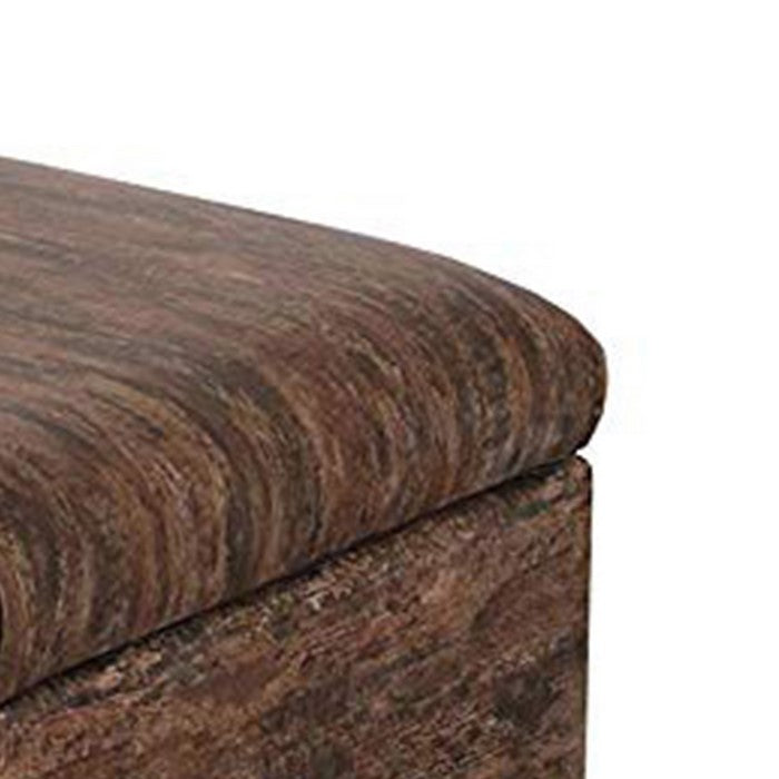 Leatherette Marble Pattern Wooden Ottoman with Hidden tray, Brown
