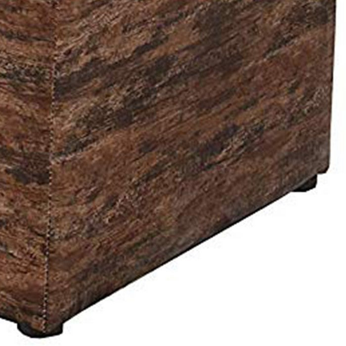Leatherette Marble Pattern Wooden Ottoman with Hidden tray, Brown