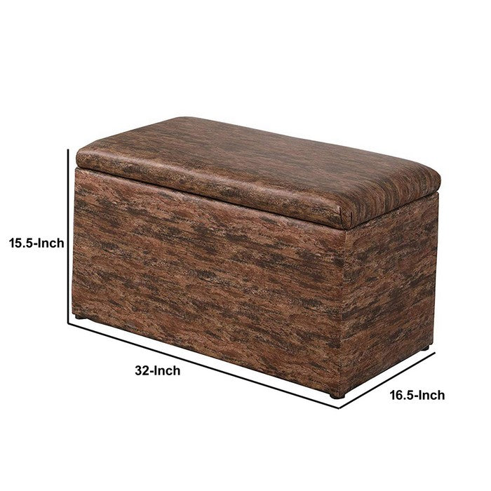 Leatherette Marble Pattern Wooden Ottoman with Hidden tray, Brown