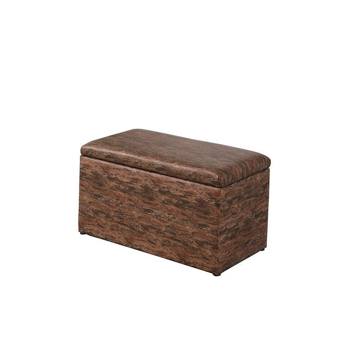 Leatherette Marble Pattern Wooden Ottoman with Hidden tray, Brown