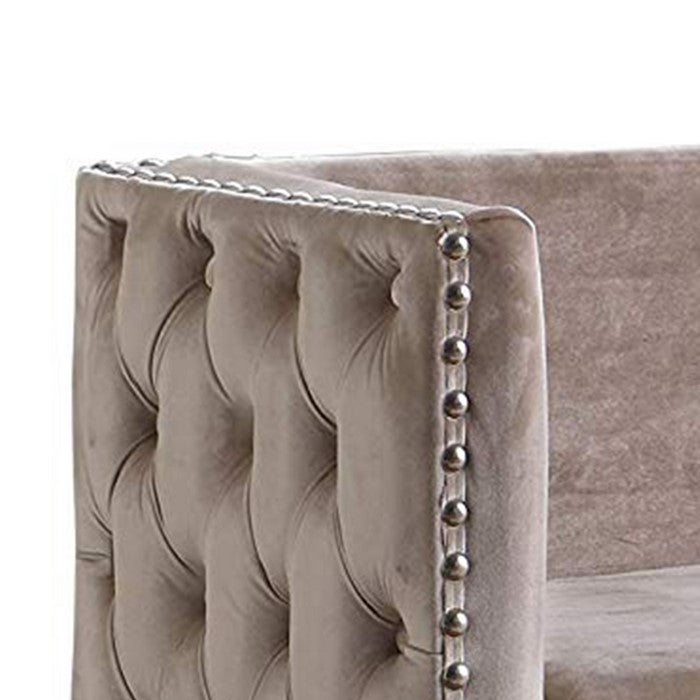 Velvet Upholstered Side Tufted Wooden Loveseat with Storage, Beige