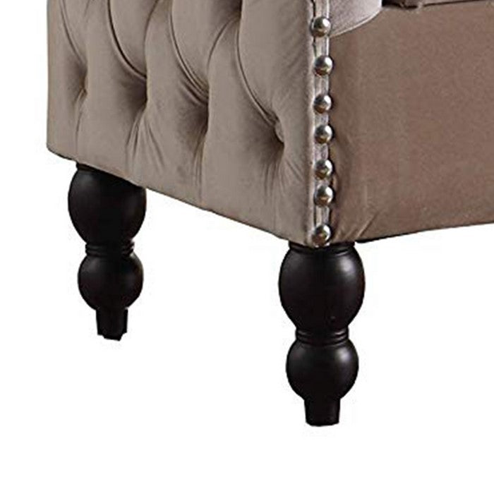 Velvet Upholstered Side Tufted Wooden Loveseat with Storage, Beige