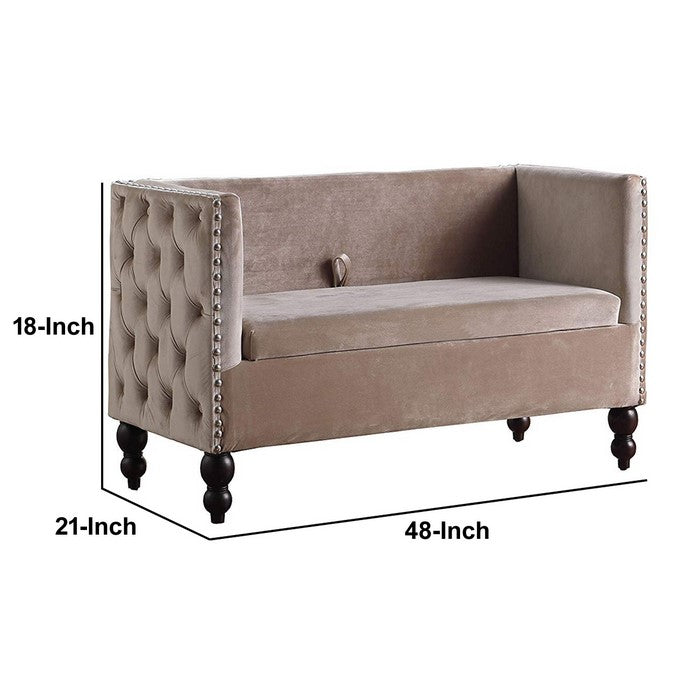 Velvet Upholstered Side Tufted Wooden Loveseat with Storage, Beige