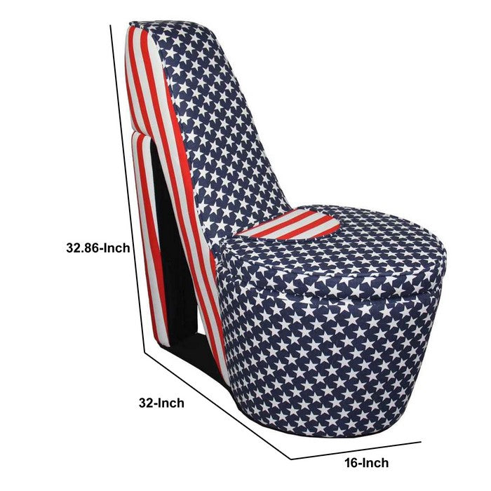 Flag Print High Heel Shaped Chair with Storage, Multicolor