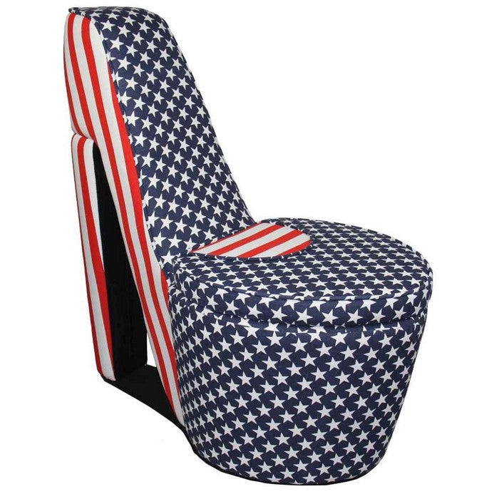 Flag Print High Heel Shaped Chair with Storage, Multicolor