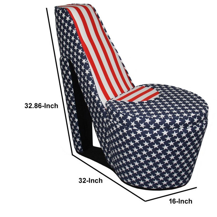 High Heel Shaped Chair with Storage and Flag Print, Multicolor