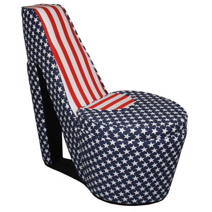High Heel Shaped Chair with Storage and Flag Print, Multicolor