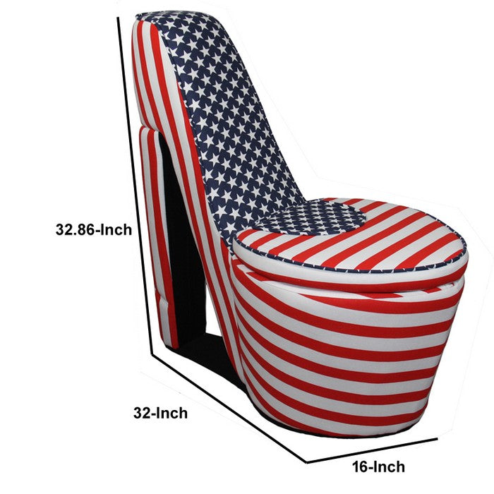 Wooden High Heel Shaped Storage Chair with Flag Print, Multicolor