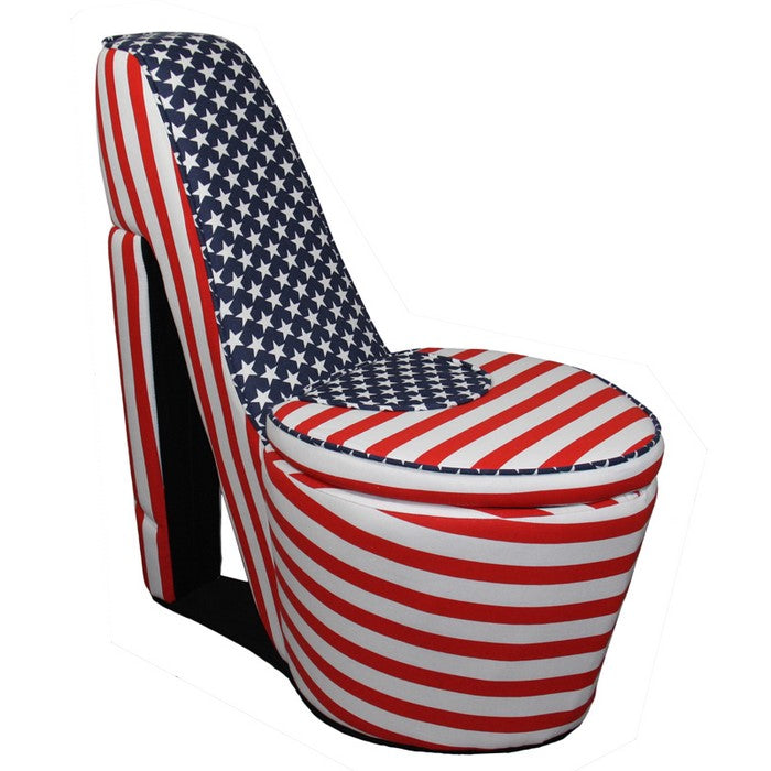 Wooden High Heel Shaped Storage Chair with Flag Print, Multicolor