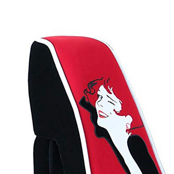 High Heel Shaped Printed Wooden Chair with Storage, Red and Black