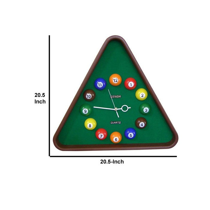 Pool Theme Triangular Shape Plastic Clock, Multicolor