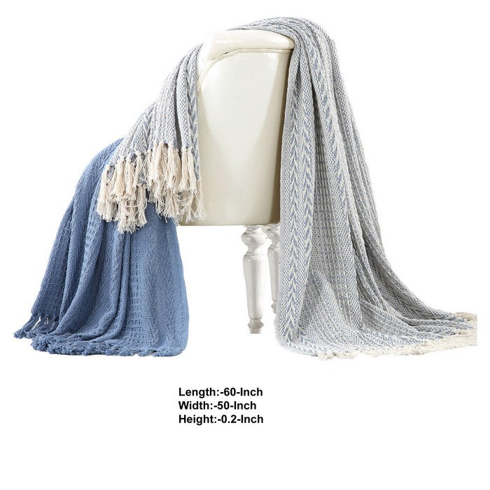 Latina Cotton Throw with Decorative Fringe The Urban Port, Set of 2, Blue