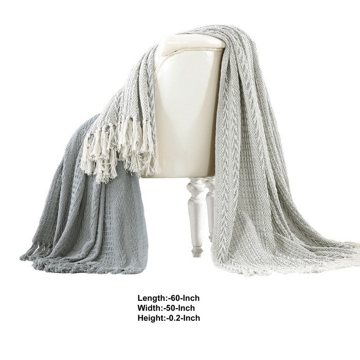 Latina Cotton Throw with Decorative Fringe The Urban Port, Set of 2, Gray