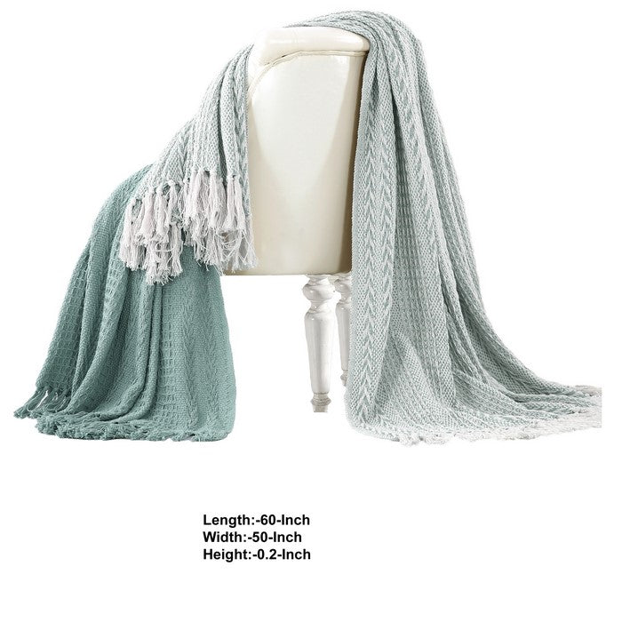 Latina Cotton Throw with Decorative Fringe The Urban Port, Set of 2, Aqua Blue
