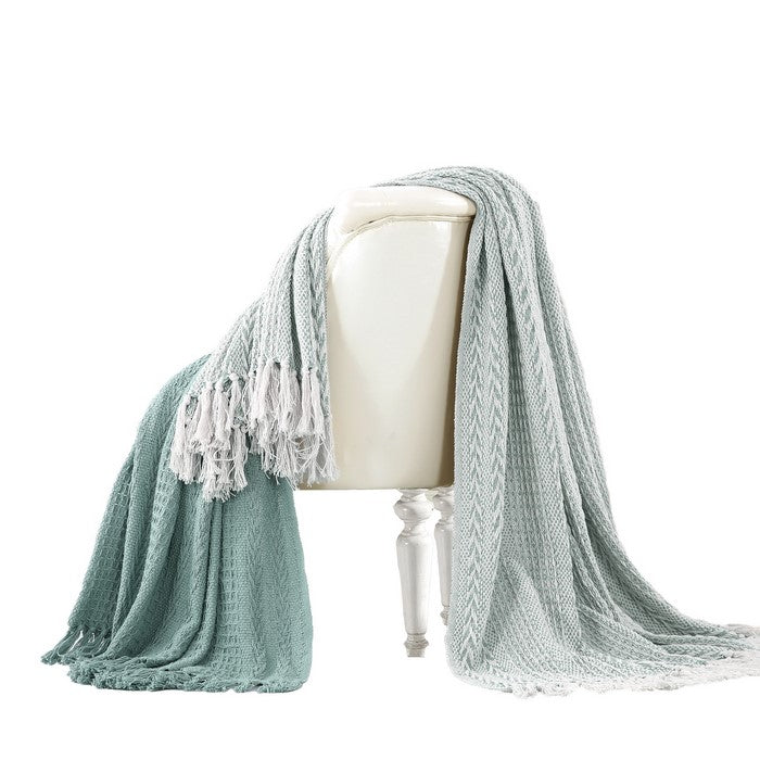 Latina Cotton Throw with Decorative Fringe The Urban Port, Set of 2, Aqua Blue
