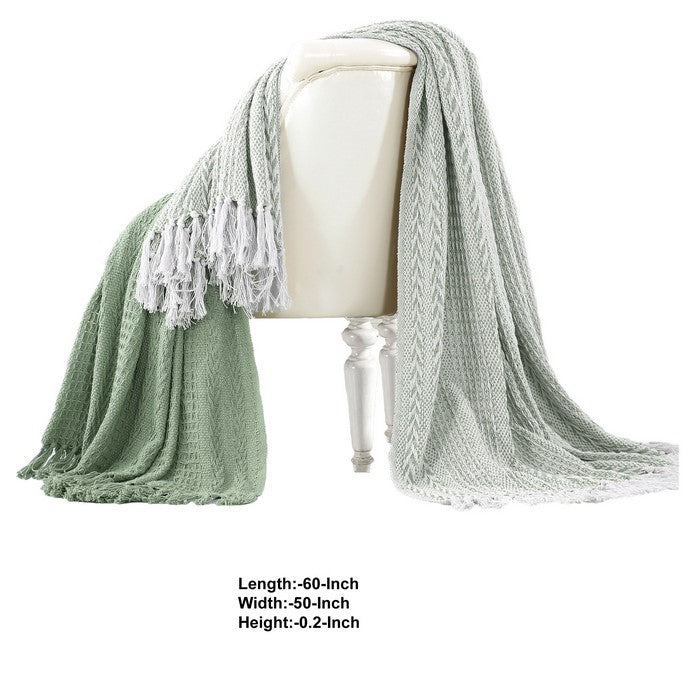 Latina Cotton Throw with Decorative Fringe The Urban Port, Set of 2, Olive Green