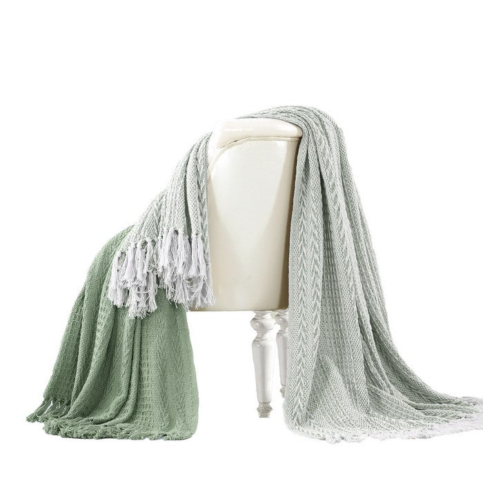 Latina Cotton Throw with Decorative Fringe The Urban Port, Set of 2, Olive Green