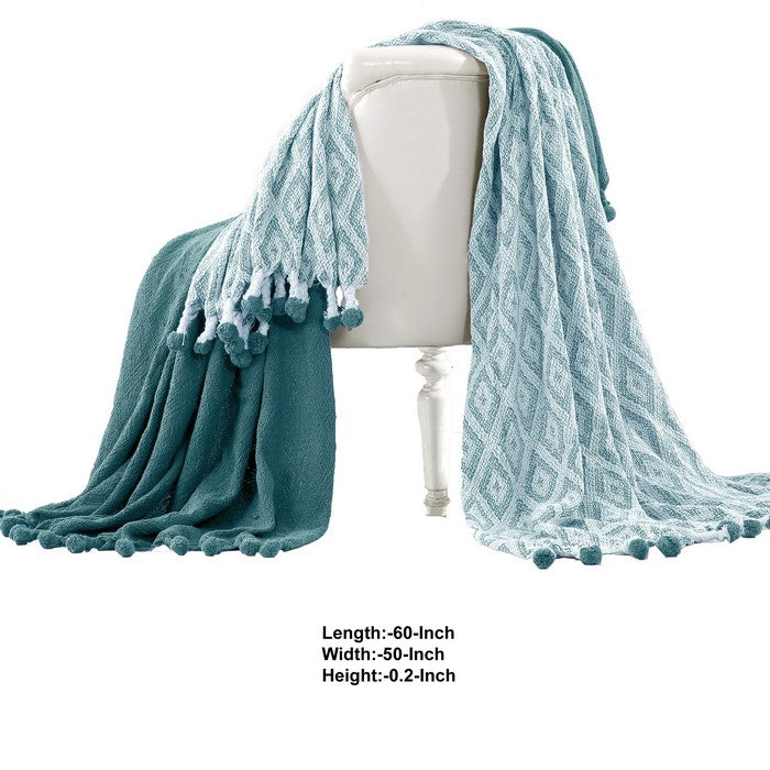 Orleans Cotton Throw with Diamond Maze The Urban Port, Set of 2, Green and White