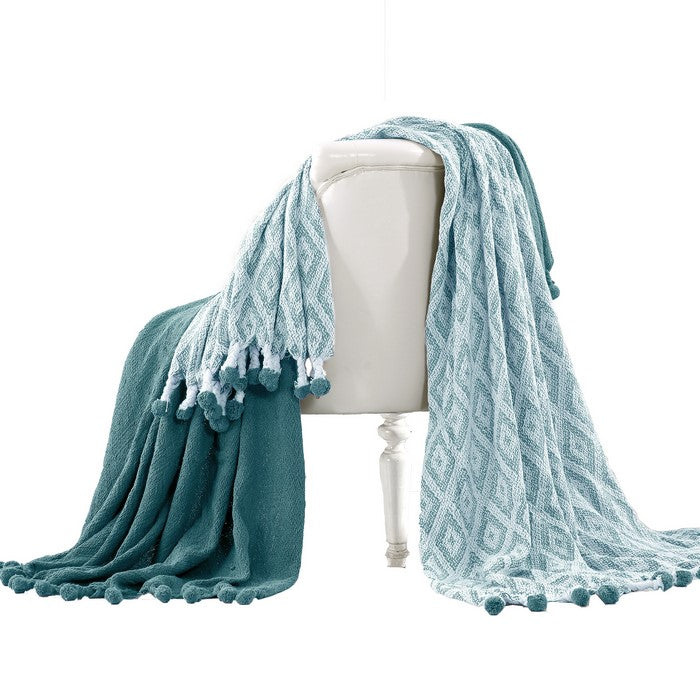 Orleans Cotton Throw with Diamond Maze The Urban Port, Set of 2, Green and White