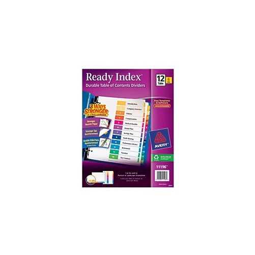 Avery Ready Index Table of Contents Dividers, 12-Tab Set, 6 Sets (11196)