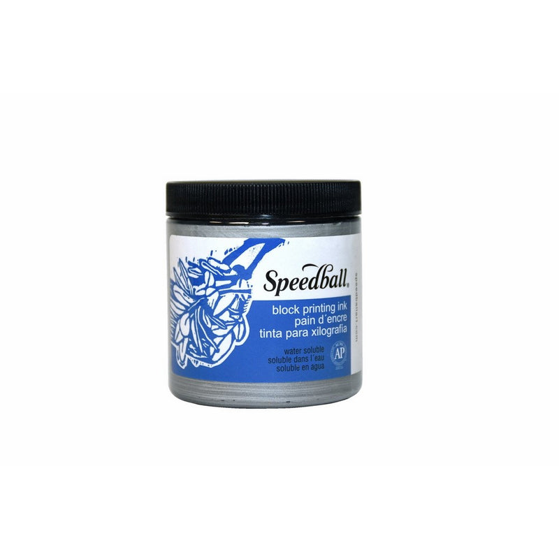 Speedball 3814 Water-Soluble Block Printing Ink – Bold Color With Satin Finish AP Certified Non-Toxic - 8 FL OZ, Silver