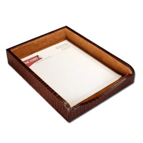 Dacasso Brown Crocodile Embossed Leather Letter Tray