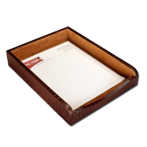 Dacasso Brown Crocodile Embossed Leather Letter Tray