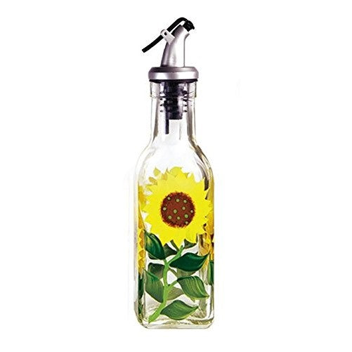 Grant Howard Hand Painted Square Cruet with Pourer, Sunflowers, 6 oz., Multicolor