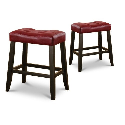 2 24" Red Cushion Kitchen Counter Dining Saddle Back Black Finish Bar Stools