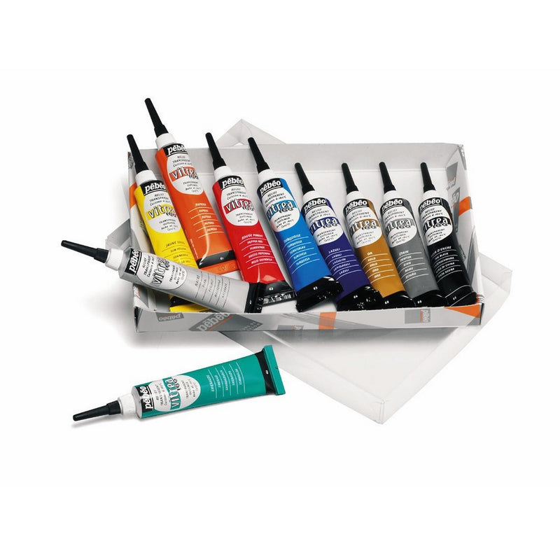 Pebeo Vitrea 160, Set of 10 Assorted Glass Paint Outliners, 20 ml Tubes