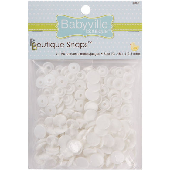 Babyville Boutique Snaps, White, 60 Count