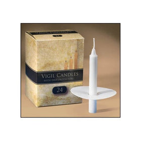 Church Candlelight Vigil 1/2 x 4 1/4 Inch Candles Lights with Paper Drip Protectors - 24 Per Box