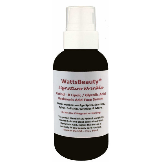 Watts Beauty Signature Wrinkle Retinol - Hyaluronic Acid - Glycolic Acid Gel for Wrinkles, Age Spots, Aging, Dull Skin, Scarring, Discoloration & More (2oz) Made in USA