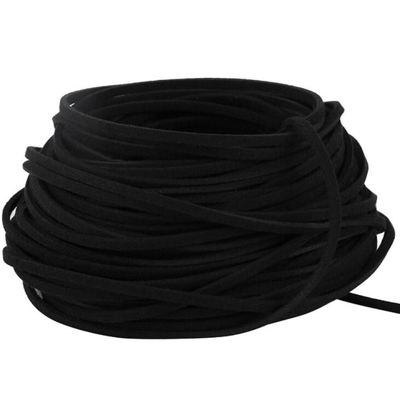 BeadsTreasure Black Suede Cord Lace Leather Cord For Jewelry Making 3x1.5 mm-20 Feet.