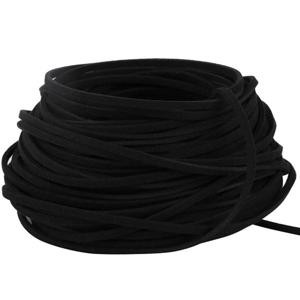BeadsTreasure Black Suede Cord Lace Leather Cord For Jewelry Making 3x1.5 mm-20 Feet.