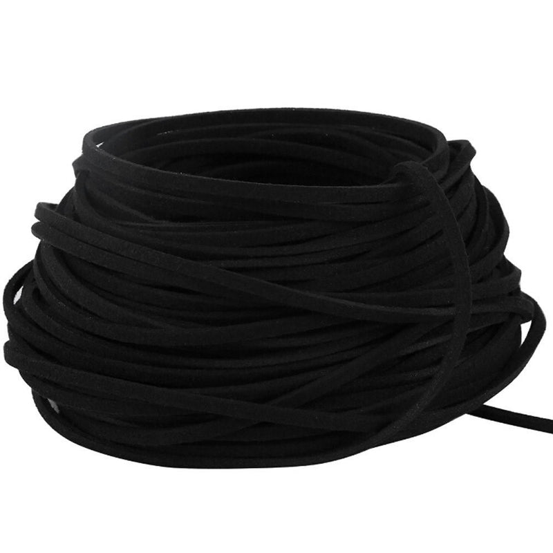 BeadsTreasure Black Suede Cord Lace Leather Cord For Jewelry Making 3x1.5 mm-20 Feet.