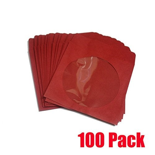 BestDuplicator - CDSLV-100-RD Premium Thick Red Paper CD/DVD Sleeves Envelope with Window Cut Out and Flap