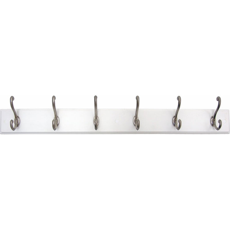 Headbourne 93785 Hook Rail/Coat Rack with 6 Satin Nickel Hooks, White Board