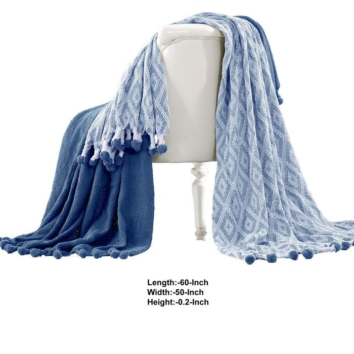 Orleans Cotton Throw with Diamond Maze The Urban Port, Set of 2, Blue and White
