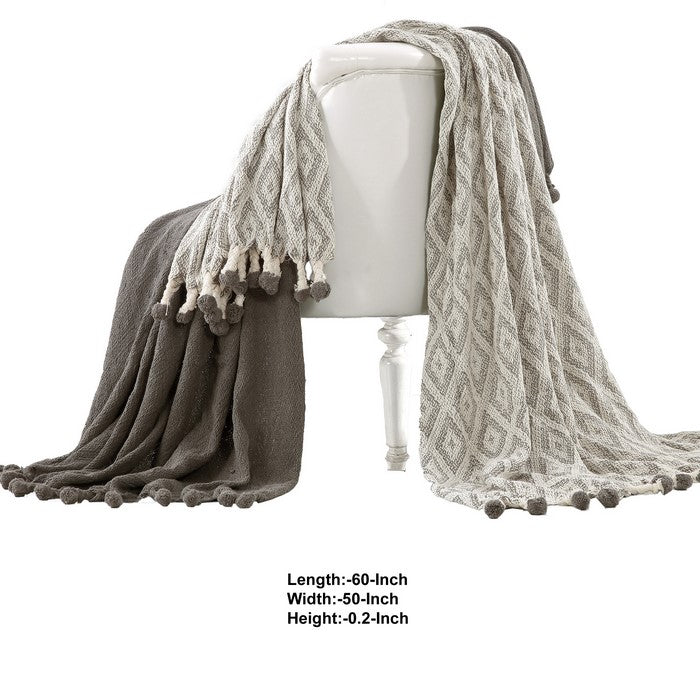 Orleans Cotton Throw with Diamond Maze The Urban Port, Set of 2, Gray and White