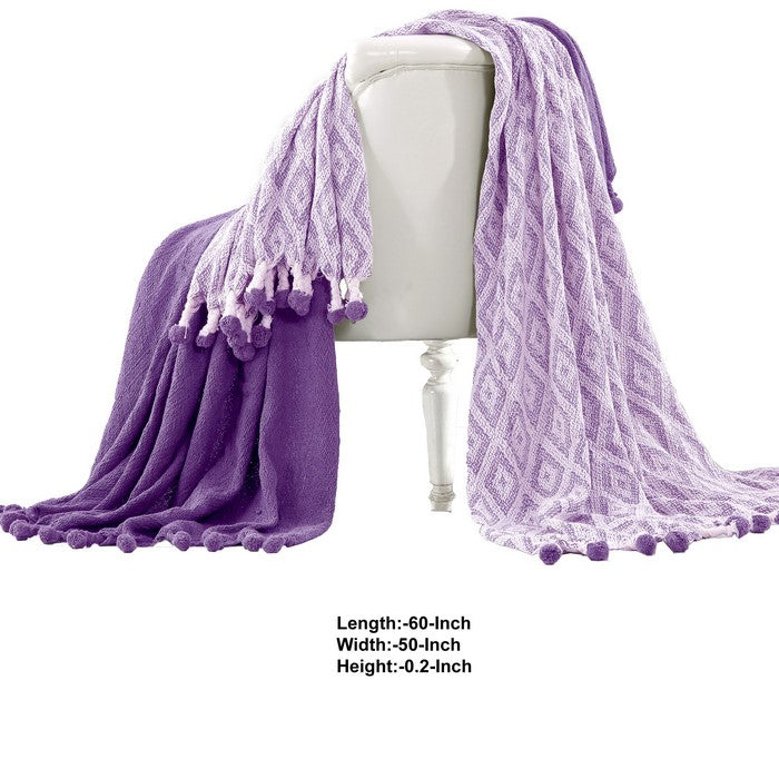 Orleans Cotton Throw with Diamond Maze The Urban Port, Set of 2, Purple and White