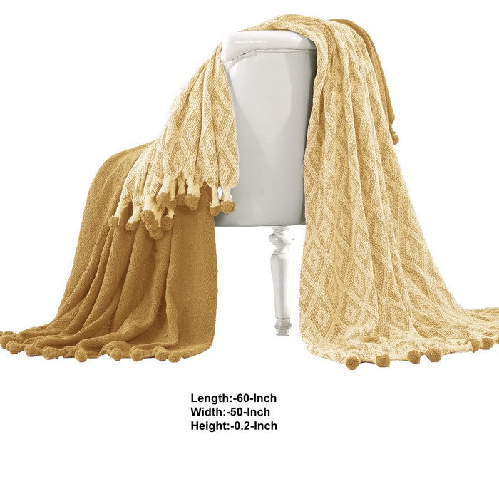 Orleans Cotton Throw with Diamond Maze The Urban Port, Set of 2, Yellow and White