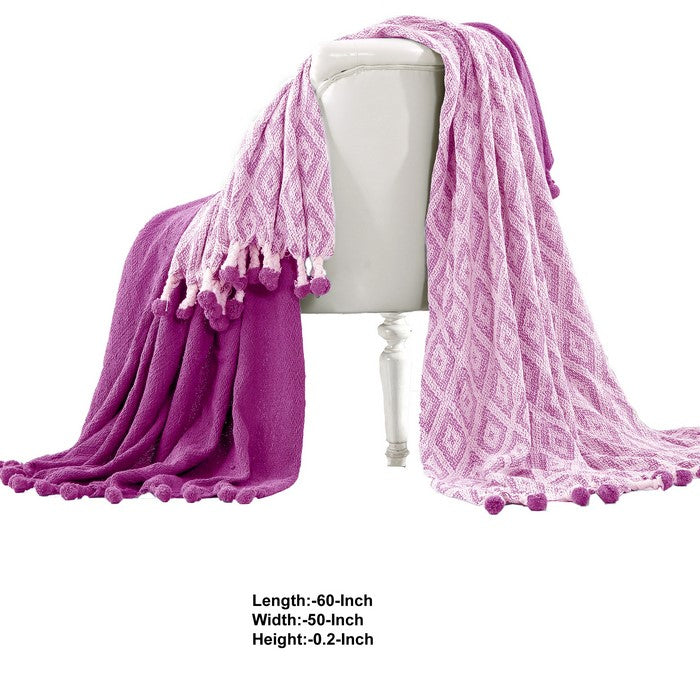 Orleans Cotton Throw with Diamond Maze The Urban Port, Set of 2, Pink and White