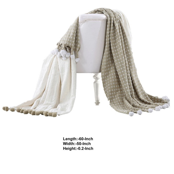 Verona Cross Stitched Cotton Throw The Urban Port, Set of 2, Brown and White
