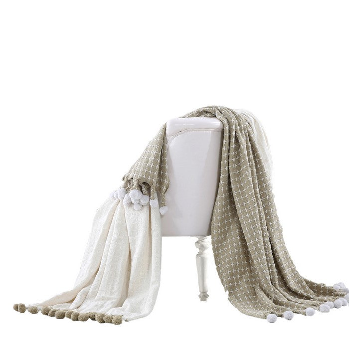 Verona Cross Stitched Cotton Throw The Urban Port, Set of 2, Brown and White