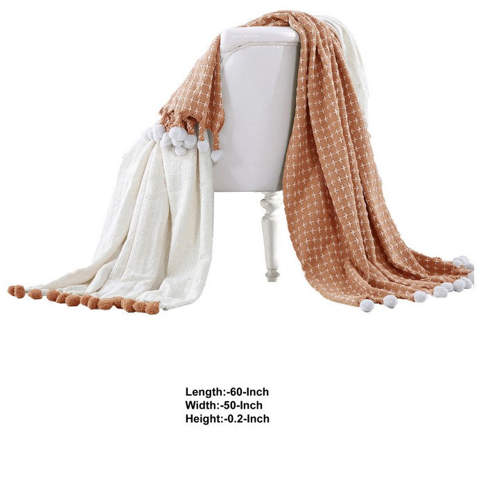 Verona Cross Stitched Cotton Throw The Urban Port, Set of 2, Orange and White