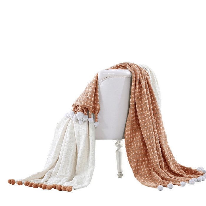 Verona Cross Stitched Cotton Throw The Urban Port, Set of 2, Orange and White