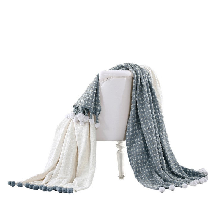 Verona Cross Stitched Cotton Throw The Urban Port, Set of 2, Blue and White